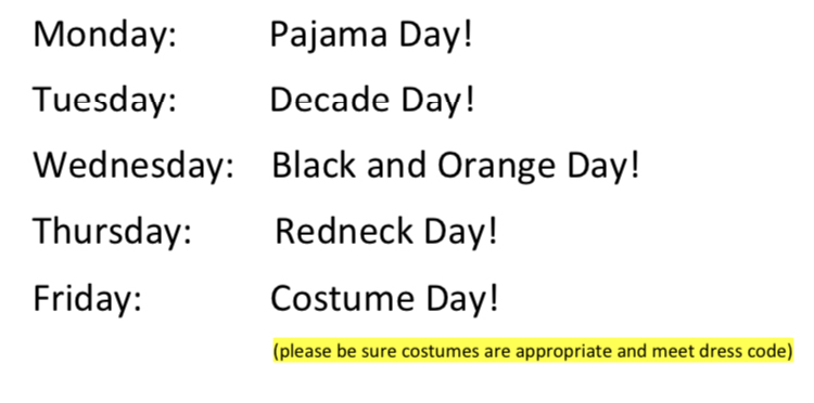 Jr./Sr. High Spirit Week 10/26-10/30