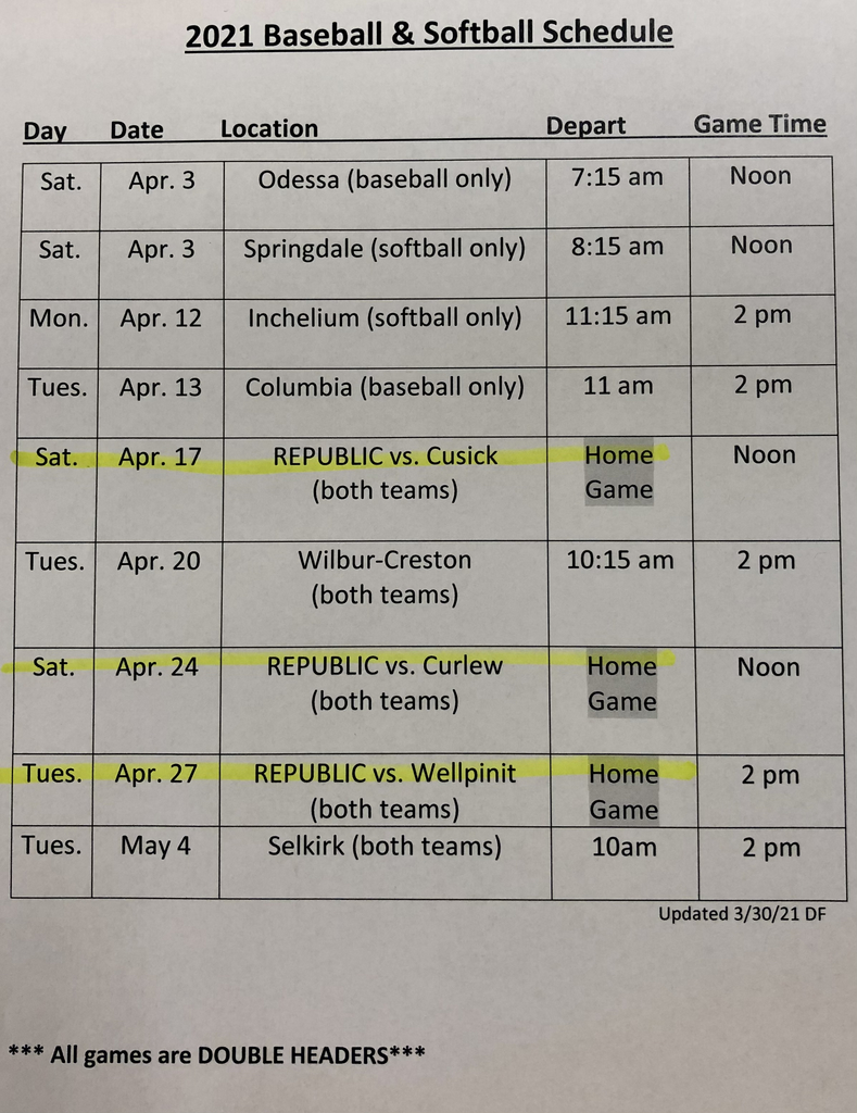 Baseball/Softball Schedule 